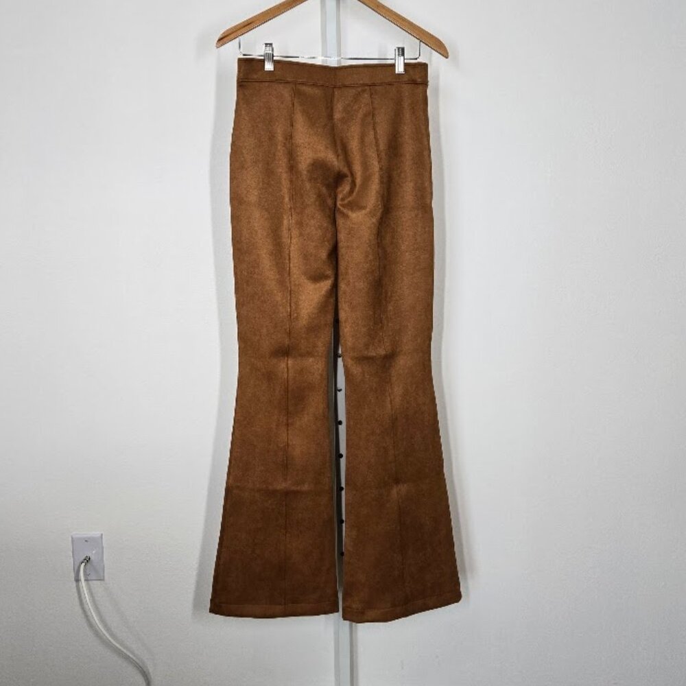 SPANX Faux Suede Flare women's Pants rich caramel Size L  NEW - Picture 4 of 9